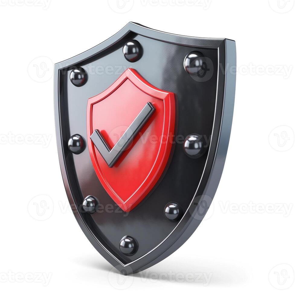 A stylized security shield with a red check mark, symbolizing trust and protection. photo