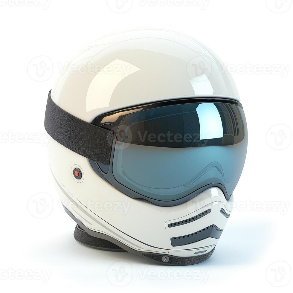 A sleek, modern white helmet with a visor, designed for winter sports enthusiasts. photo