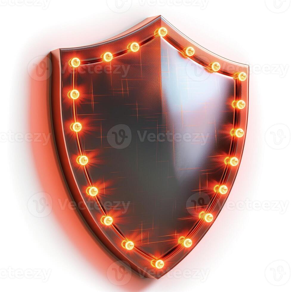 A vibrant, illuminated shield symbol with a modern design, perfect for representing security and protection. photo