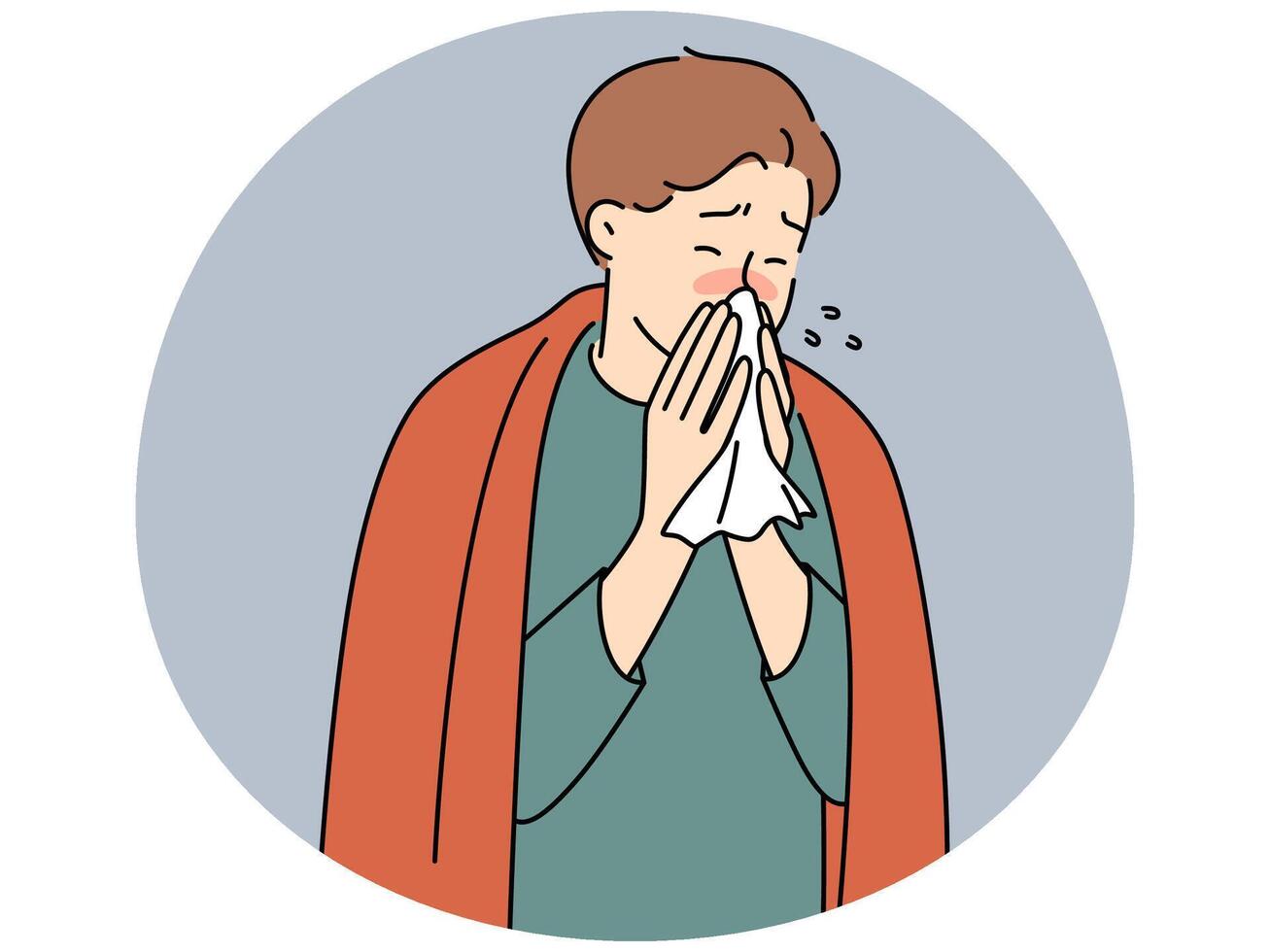 Sick man blow nose suffer from flu vector