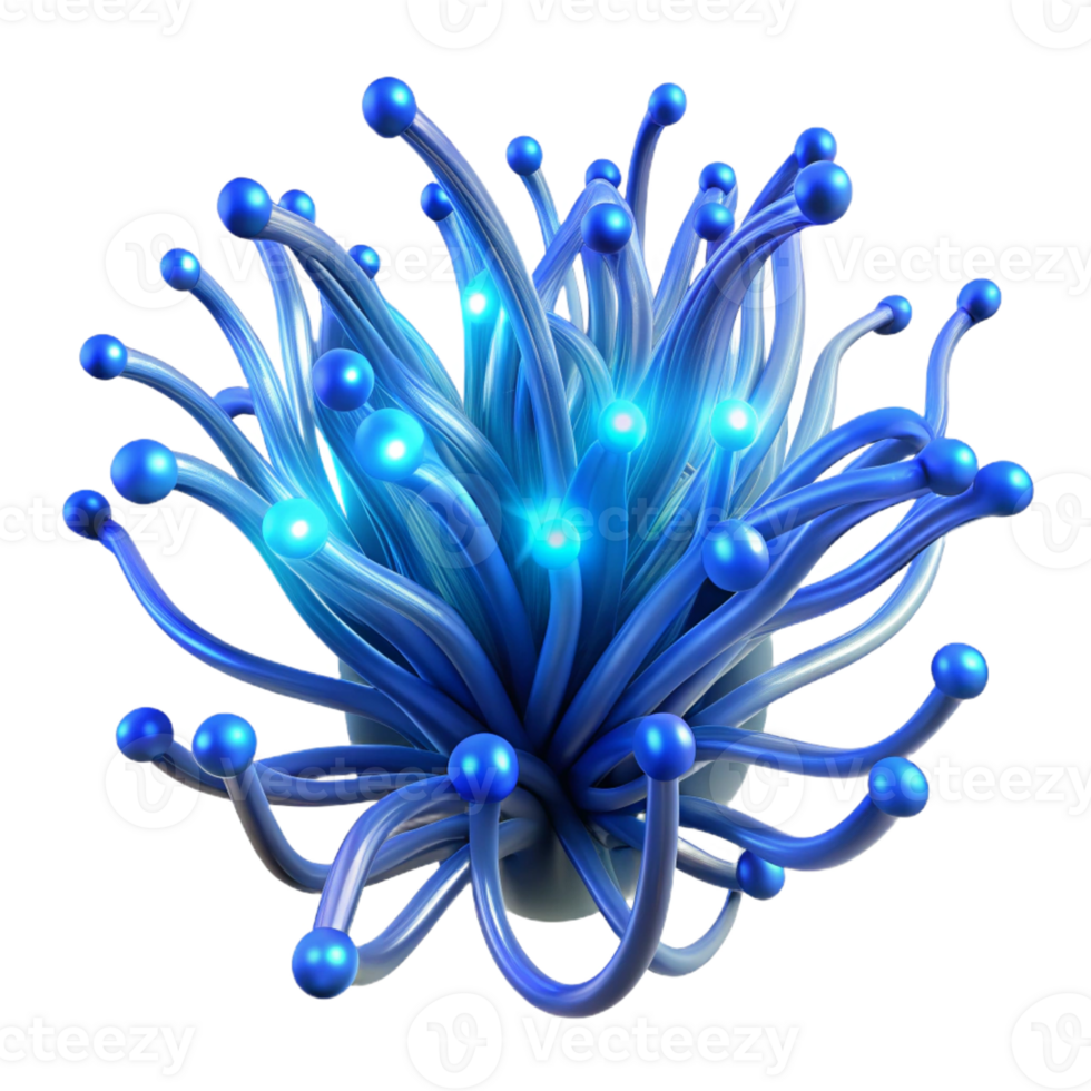 stunning abstract A network of intricate, bioluminescent tendrils pulsing with a cool, ethereal blue light, in a macro perspective high quality png