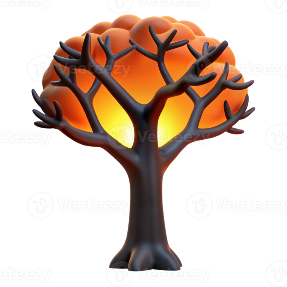 extraordinary minimalist A lone, gnarled oak tree silhouetted against a fiery orange sunset, dark and moody photography exclusive png