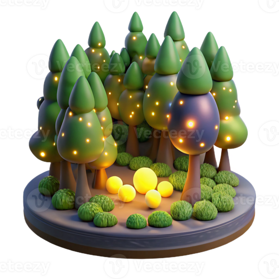 vibrant minimalist A group of fireflies illuminating a dark forest clearing, magical realism, ethereal glow 4K png