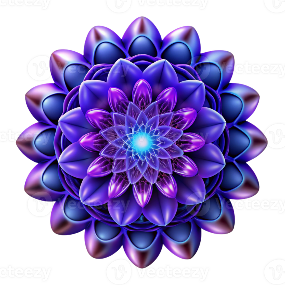 vibrant creative An intricate, fractal pattern in shades of deep purple and electric blue, with a subtle glowing effect, illuminated by a soft, diffused light 4K png