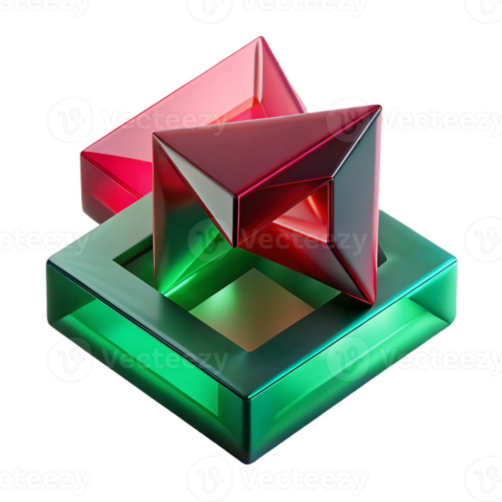 vibrant creative A composition of overlapping, semi-transparent geometric shapes in shades of deep red and emerald green, illuminated by a cool, neon light professional png
