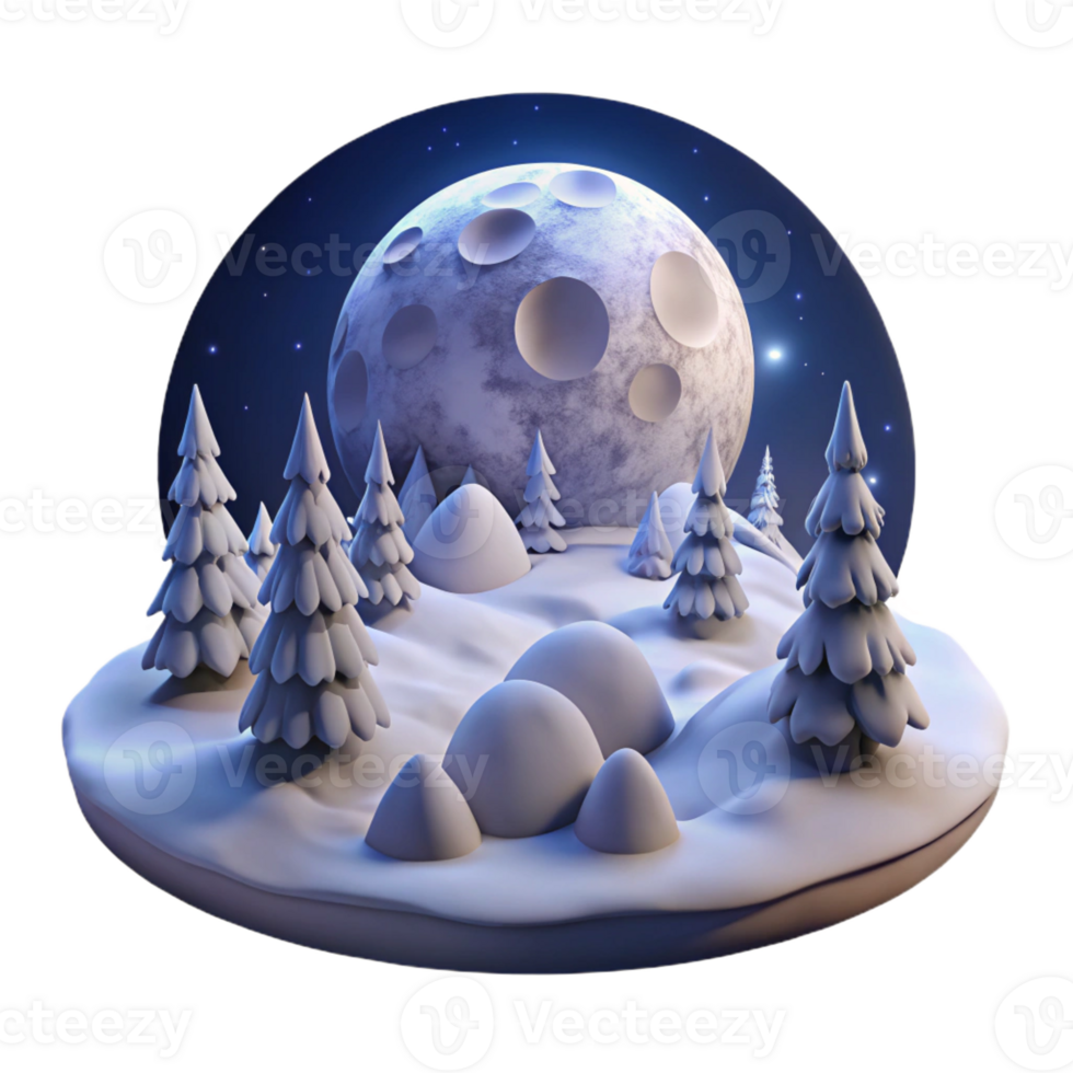 extraordinary artistic A full moon illuminating a snow-covered forest, winter landscape, magical realism high quality png