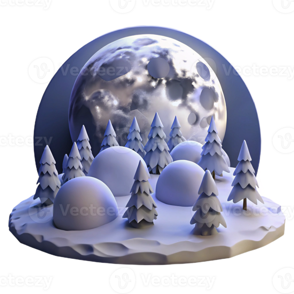 magnificent creative A full moon illuminating a snow-covered forest, winter landscape, magical realism high quality png