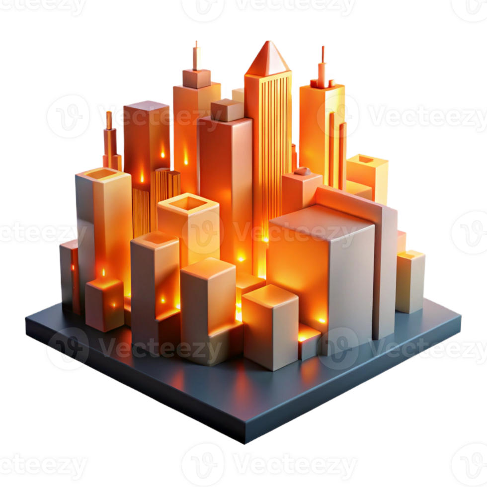 elegant modern An abstract representation of a city skyline at night, with glowing lines and shapes representing buildings, illuminated by a warm, orange glow detailed png