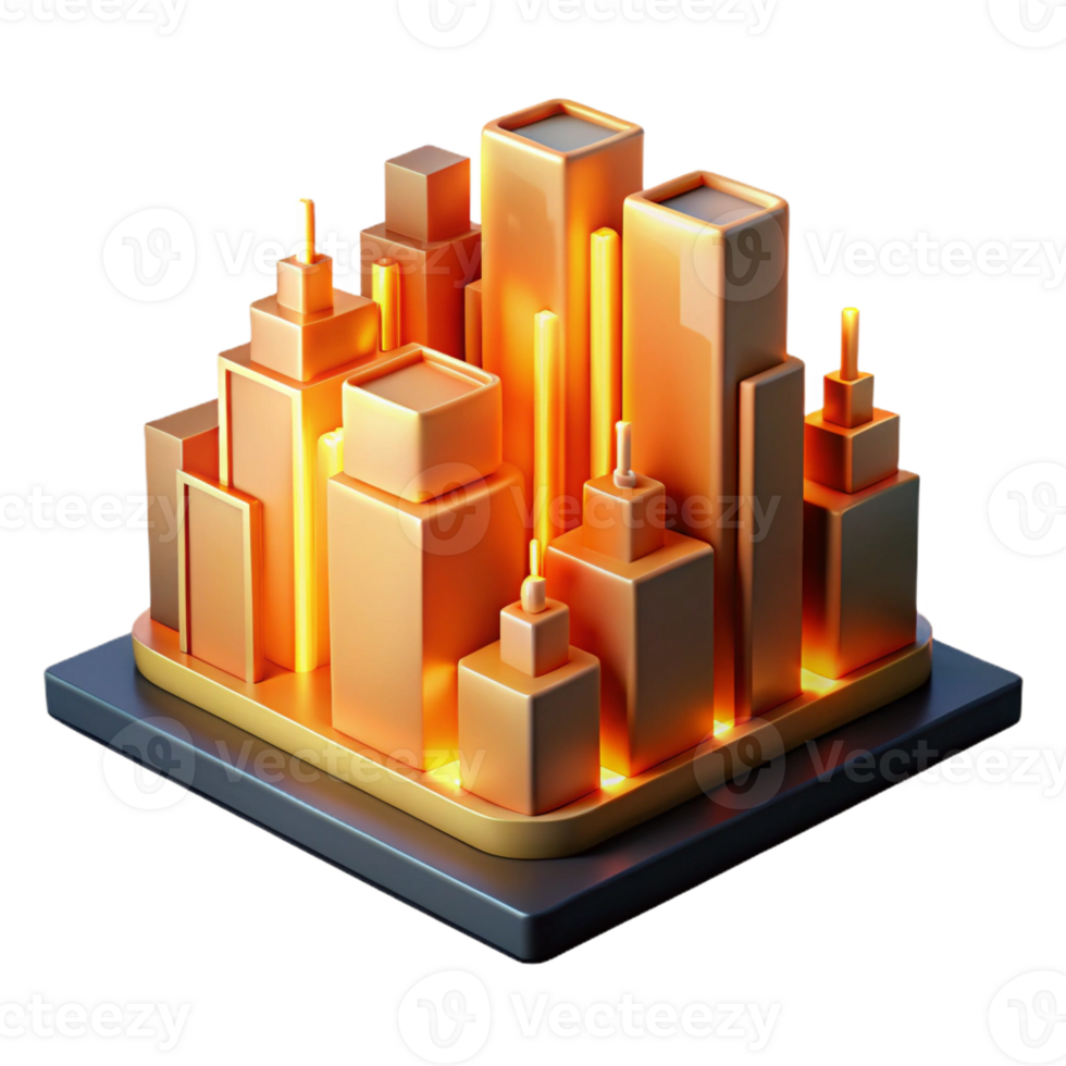 wonderful minimalist An abstract representation of a city skyline at night, with glowing lines and shapes representing buildings, illuminated by a warm, orange glow high quality png