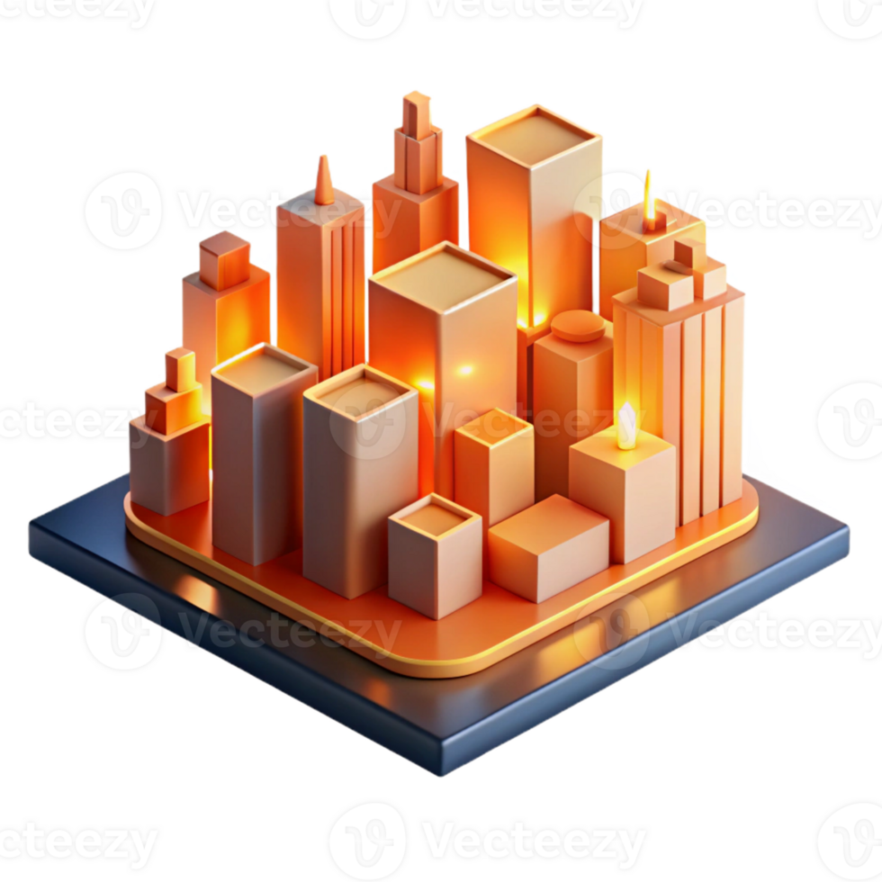 extraordinary traditional An abstract representation of a city skyline at night, with glowing lines and shapes representing buildings, illuminated by a warm, orange glow high quality png
