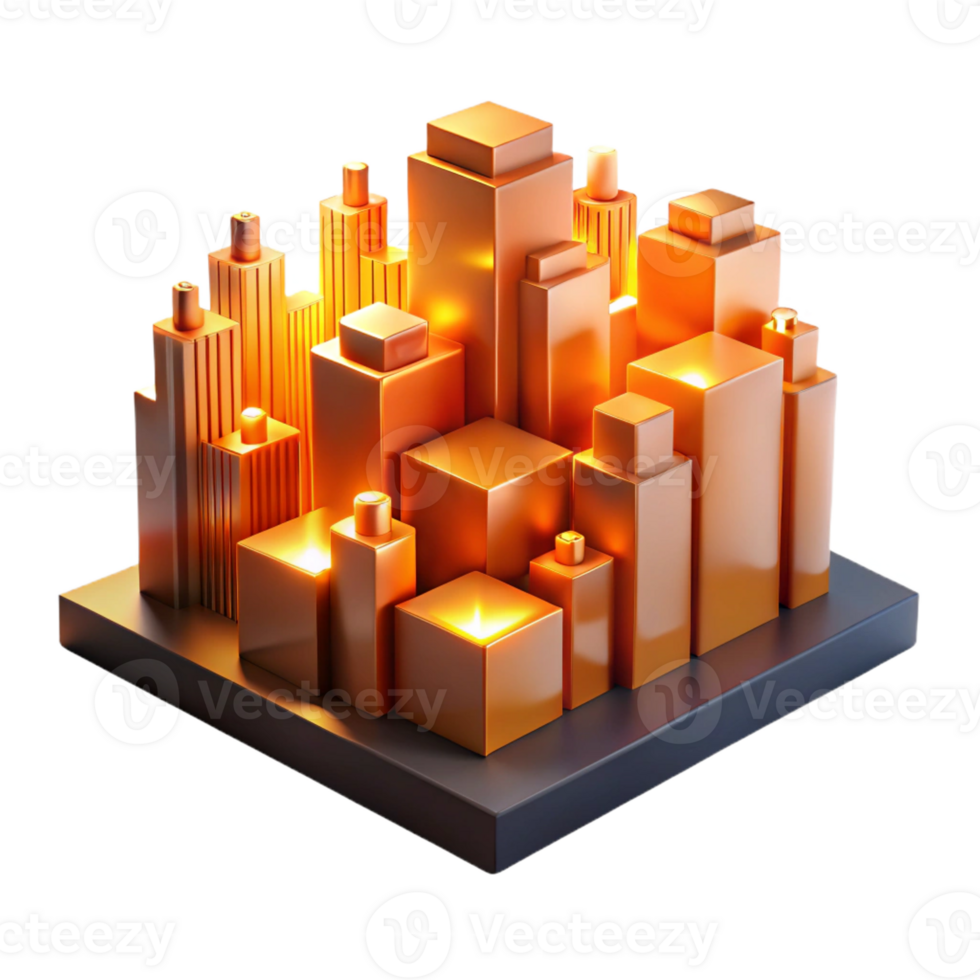 wonderful artistic An abstract representation of a city skyline at night, with glowing lines and shapes representing buildings, illuminated by a warm, orange glow professional png