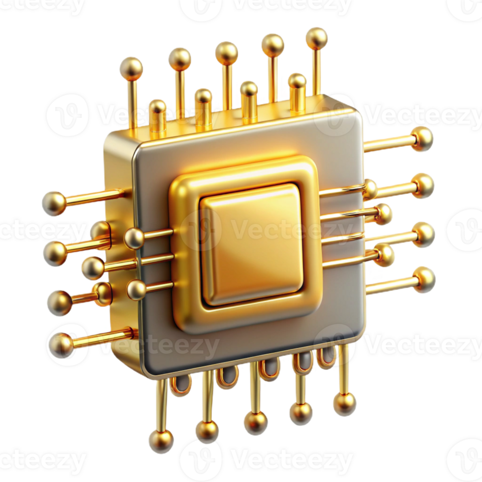 wonderful creative A single microchip, magnified thousands of times, intricate pathways glowing with golden light, detailed textures, scientific photography style authentic png