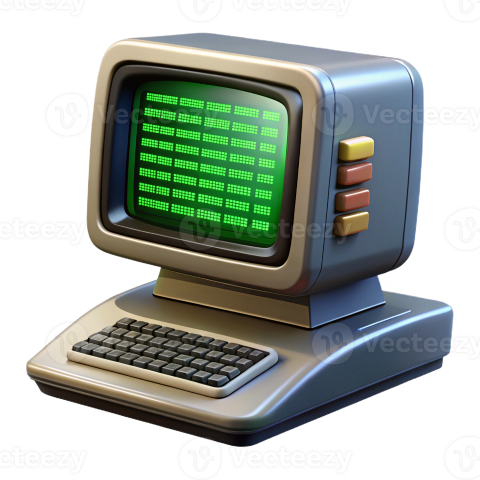 elegante abstrato uma vintage computador terminal exibindo complexo código, verde texto em uma Preto tela, crt scanlines visível, retrofuturismo estilo Prêmio png