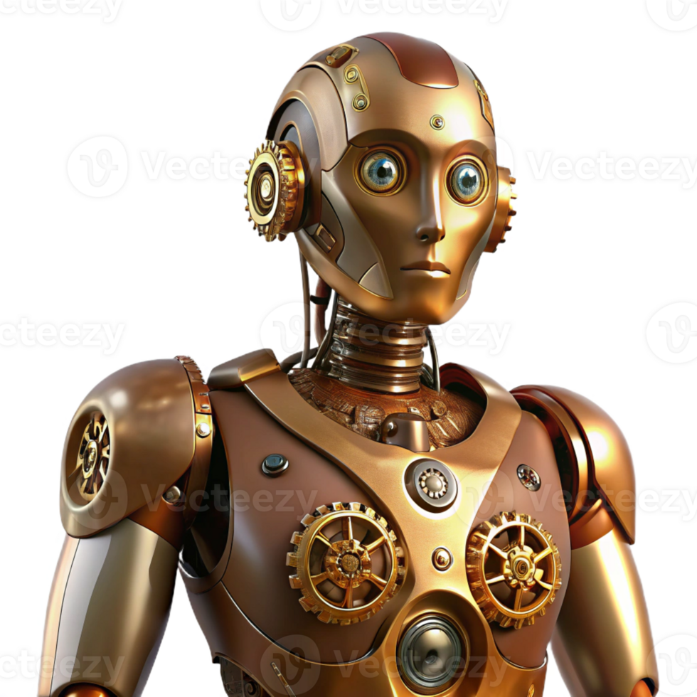 extraordinary artistic A humanoid robot with intricate clockwork mechanisms visible, steampunk aesthetic, warm, diffuse lighting, digital art style genuine png