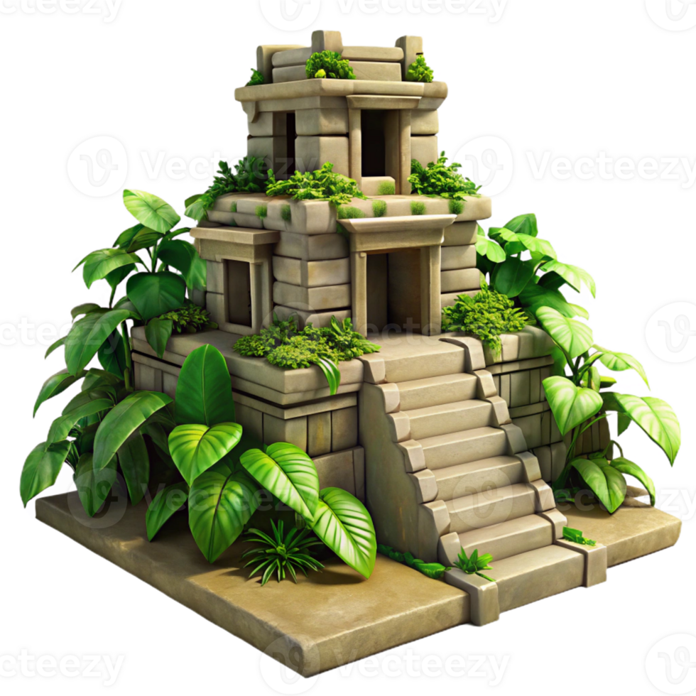 extraordinary rustic A crumbling Mayan temple overtaken by jungle vines, dappled sunlight, hyperrealistic, genuine png