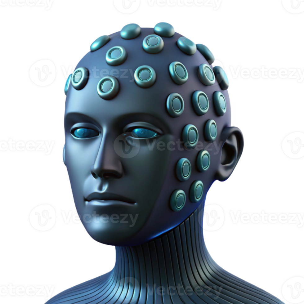 wonderful abstract A transparent human head filled with binary code, flowing and changing, dark background with subtle lighting, cyberpunk style premium png