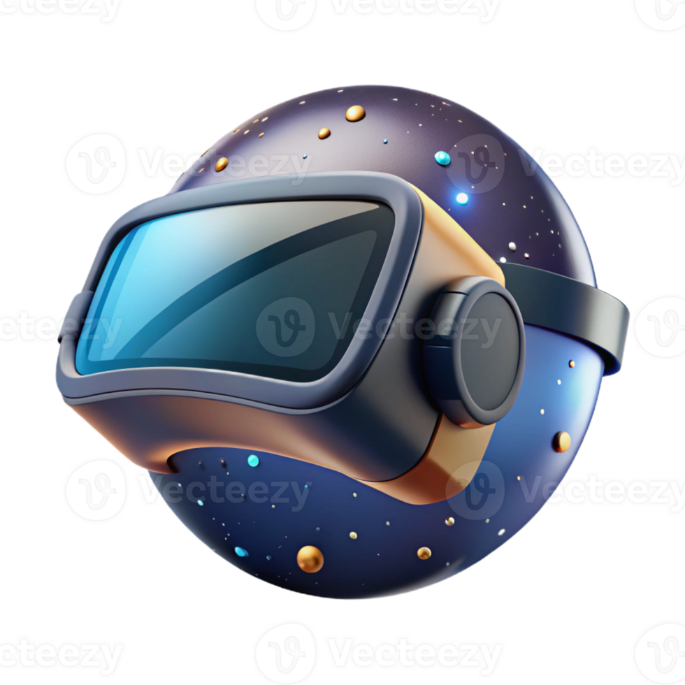 magnificent artistic A virtual reality headset floating in space, realistic textures, starry background visible through the lenses 4K png