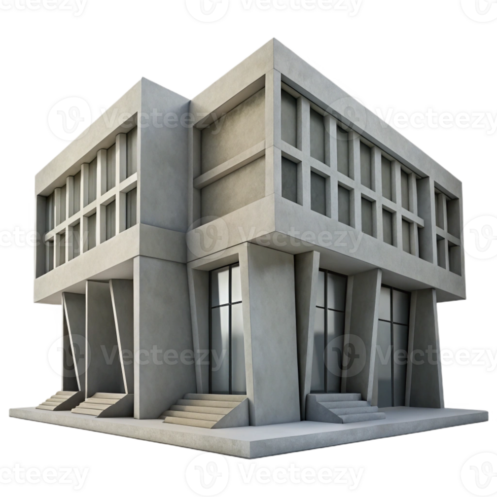 elegant creative A Brutalist concrete library with large geometric windows, stark shadows, monochrome, exclusive png