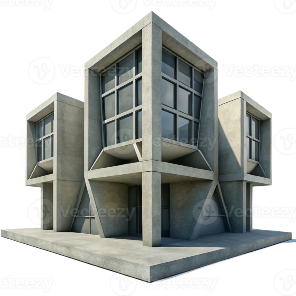serene modern A Brutalist concrete library with large geometric windows, stark shadows, monochrome, detailed png
