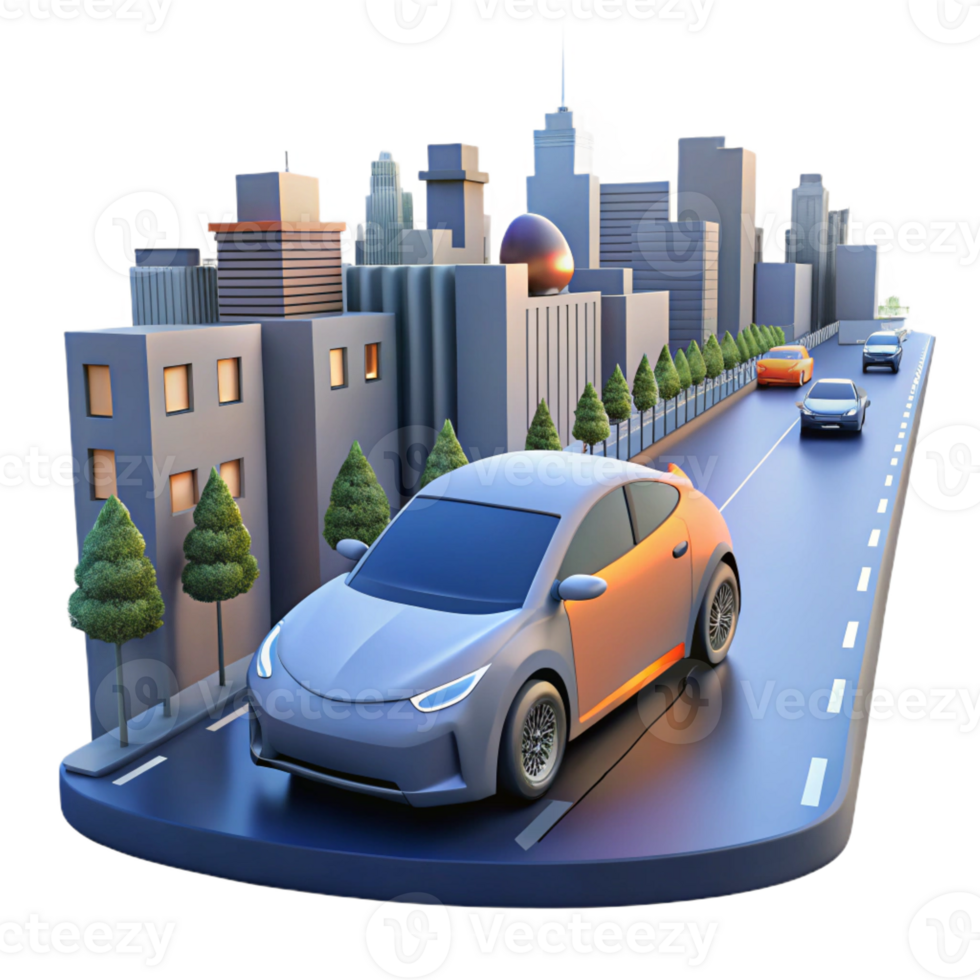 elegant classic A self-driving car navigating a busy city street, sleek design, realistic lighting, automotive photography style 4K png