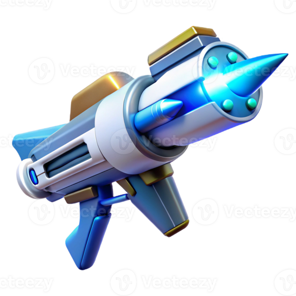 stunning modern A futuristic weapon firing a beam of energy, glowing blue and white, dynamic lighting, science fiction illustration style high quality png