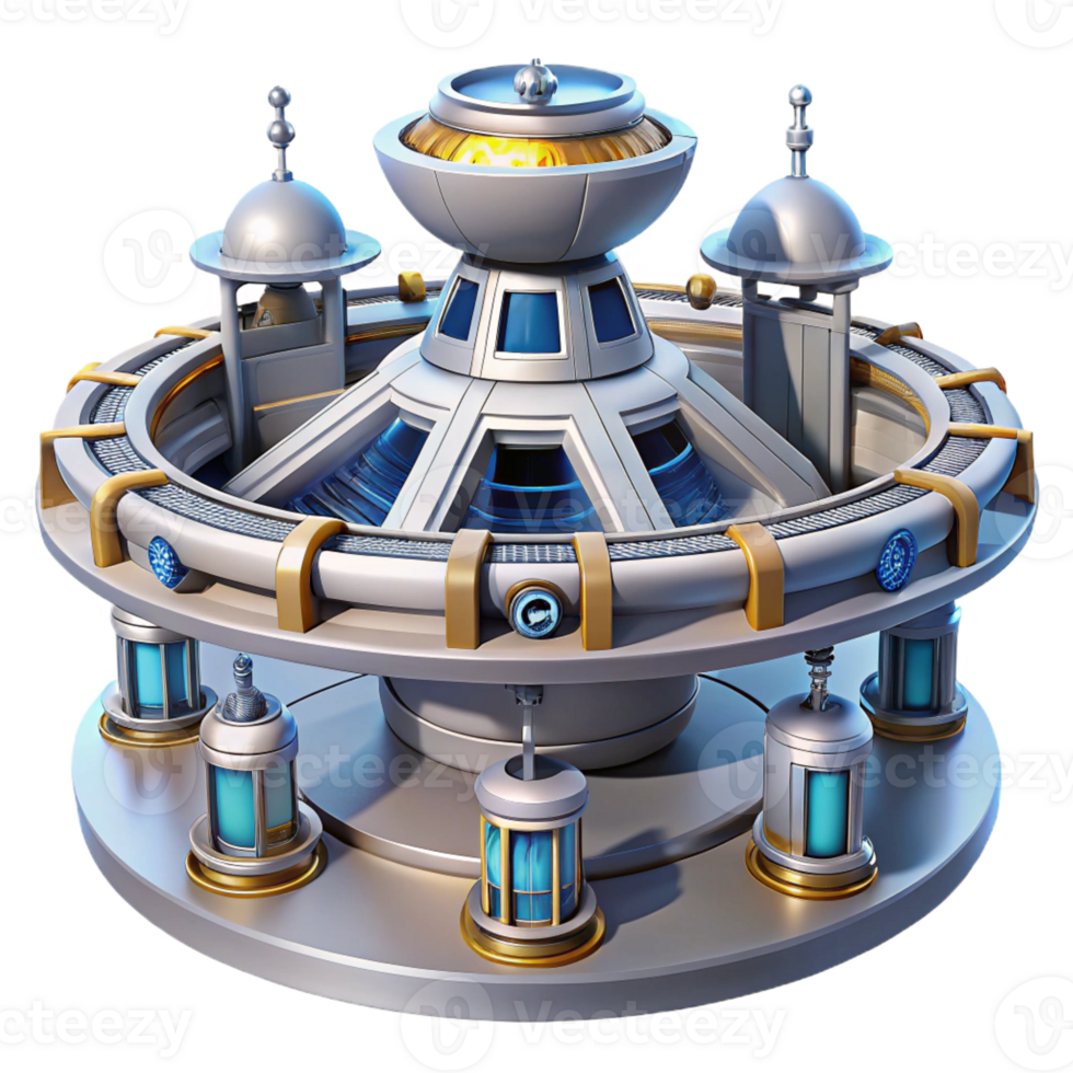 dramatic minimalist A futuristic space station with rotating sections and docking bays, starry night sky, sci-fi, professional png