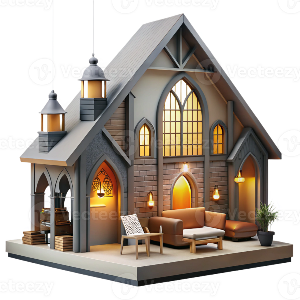 extraordinary minimalist A deconsecrated church converted into a loft apartment, warm interior lighting, industrial chic, exclusive png
