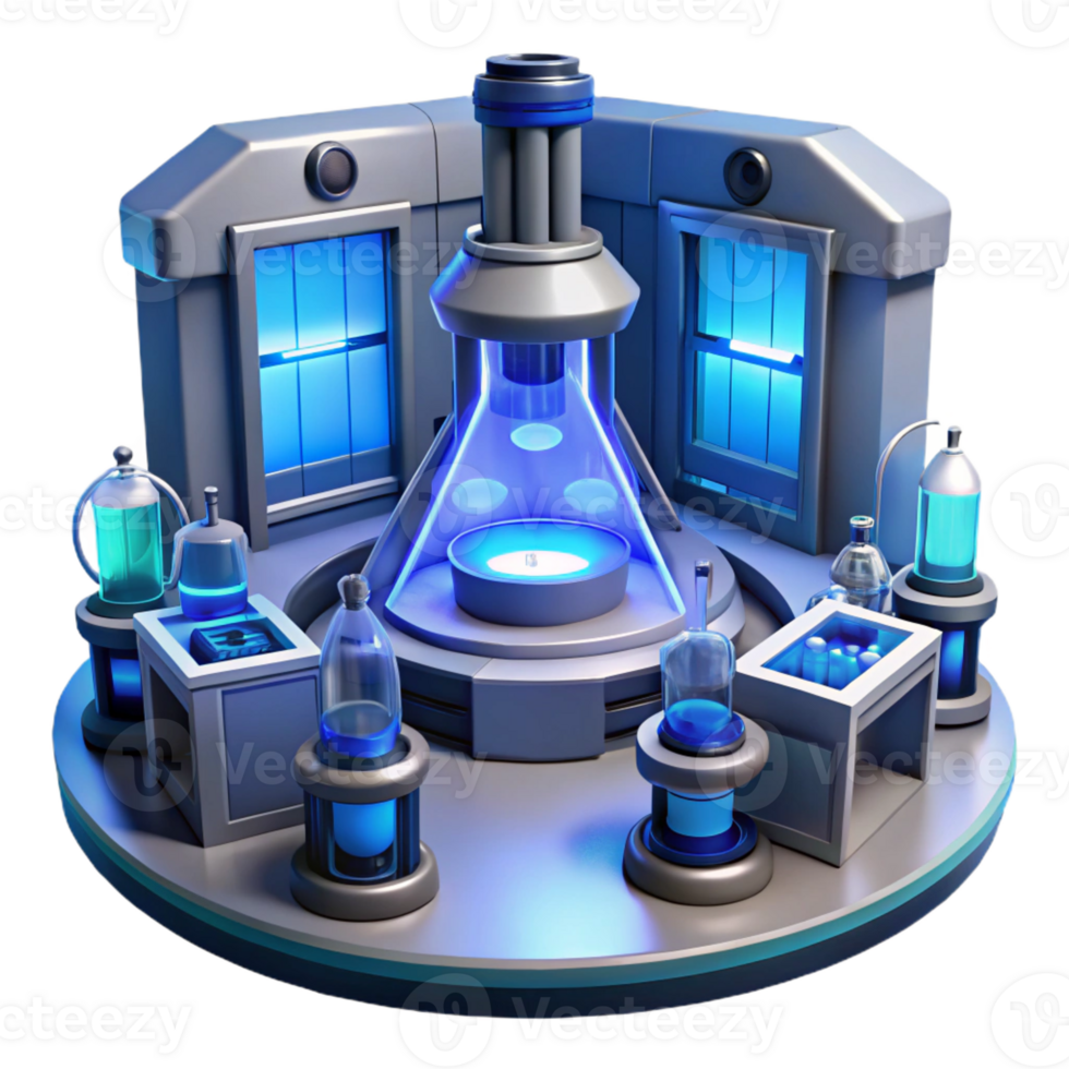 dramatic abstract A futuristic laboratory filled with advanced technology, sleek design, cool blue lighting, science fiction illustration style genuine png