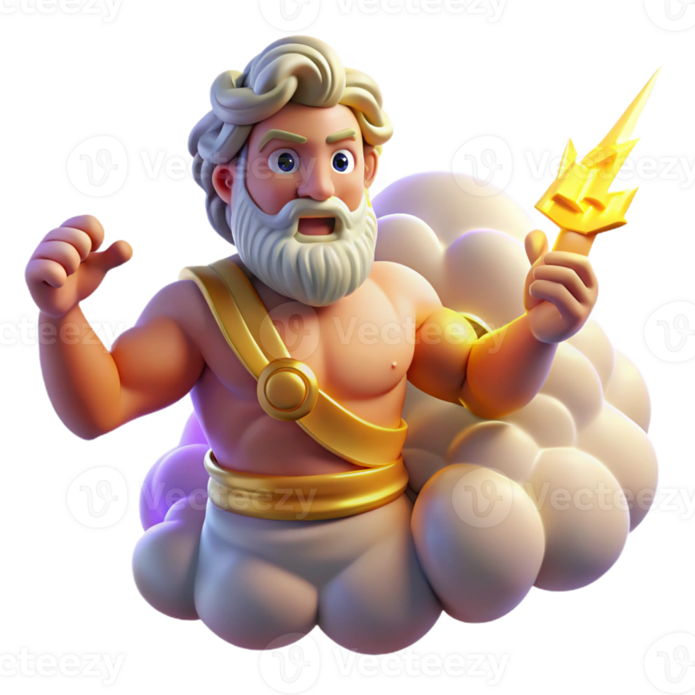 beautiful contemporary A powerful Zeus hurling a lightning bolt from Mount Olympus, surrounded by swirling clouds and vibrant light, Greek pottery style 4K png
