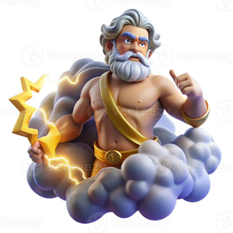 stunning modern A powerful Zeus hurling a lightning bolt from Mount Olympus, surrounded by swirling clouds and vibrant light, Greek pottery style high quality png