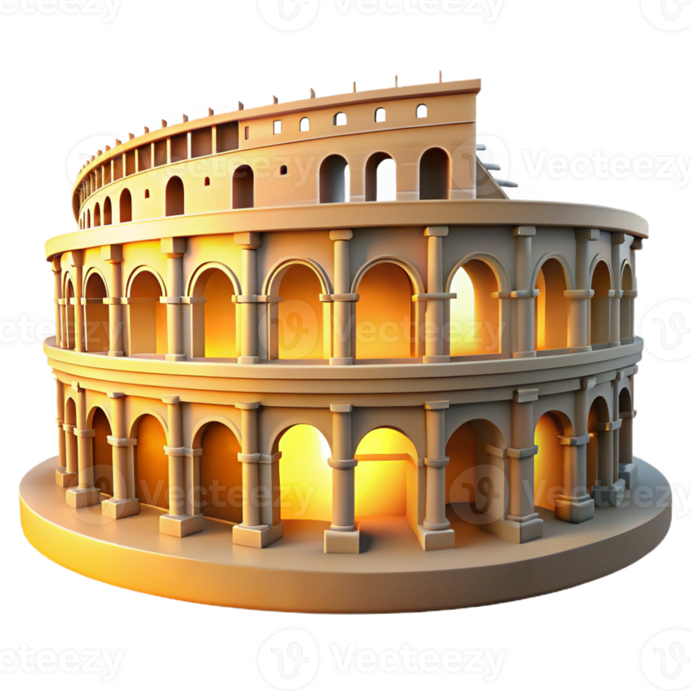 beautiful rustic A crumbling Roman amphitheater, golden sunset light, ancient, original png