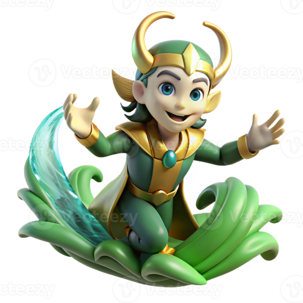 vibrant minimalist A mischievous Loki transforming into a salmon, leaping through a waterfall, vibrant Art Nouveau style authentic png