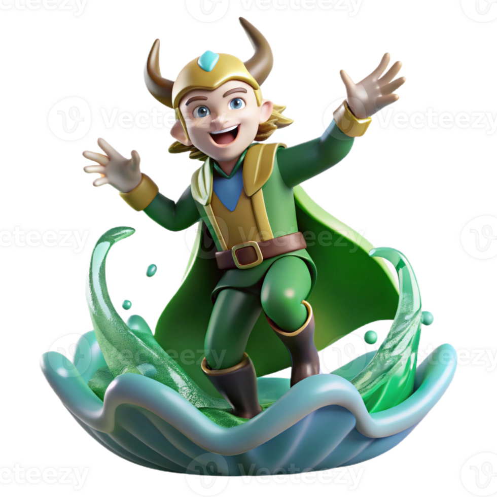 serene minimalist A mischievous Loki transforming into a salmon, leaping through a waterfall, vibrant Art Nouveau style 4K png
