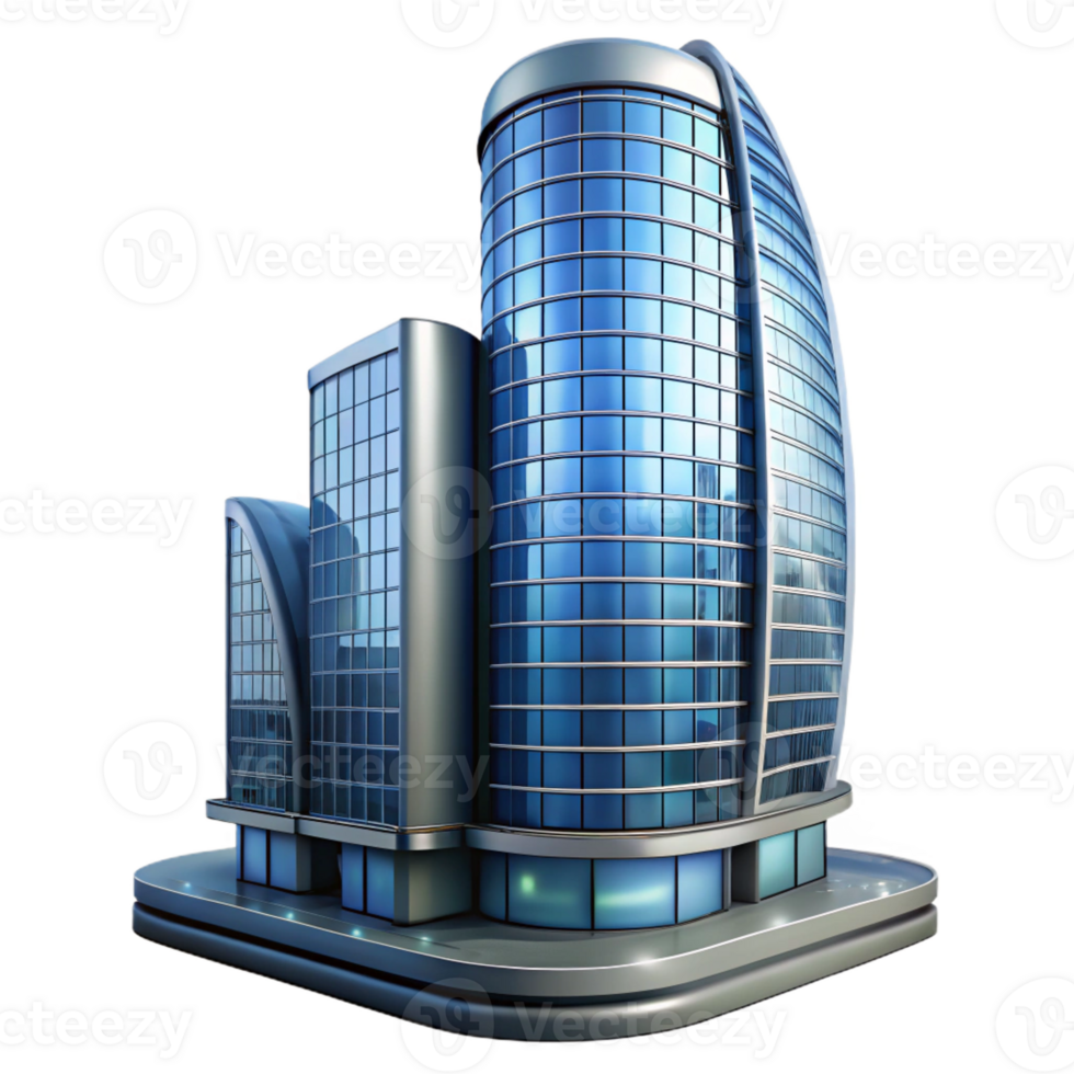 magnificent creative A modern skyscraper with a curved glass facade, reflecting the city lights, night, high quality png