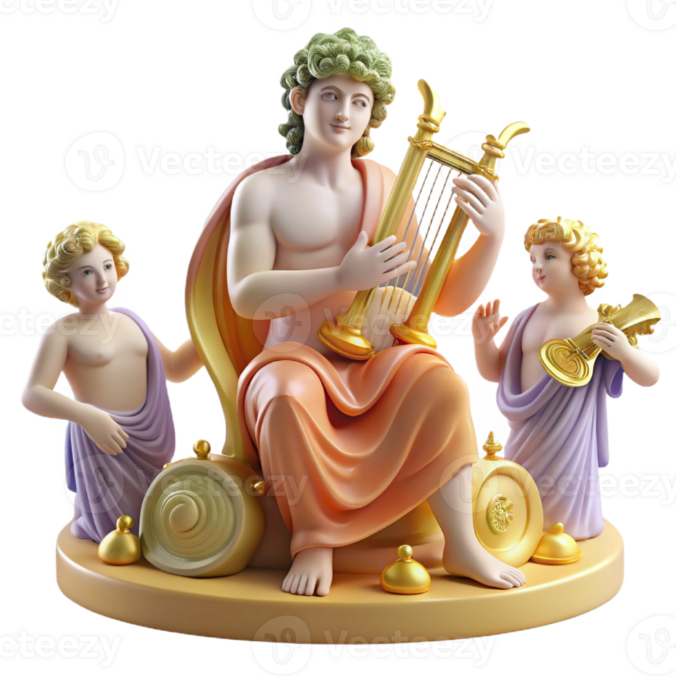 magnificent rustic A radiant Apollo playing a golden lyre, surrounded by the Muses on Mount Helicon, Renaissance painting style high resolution png