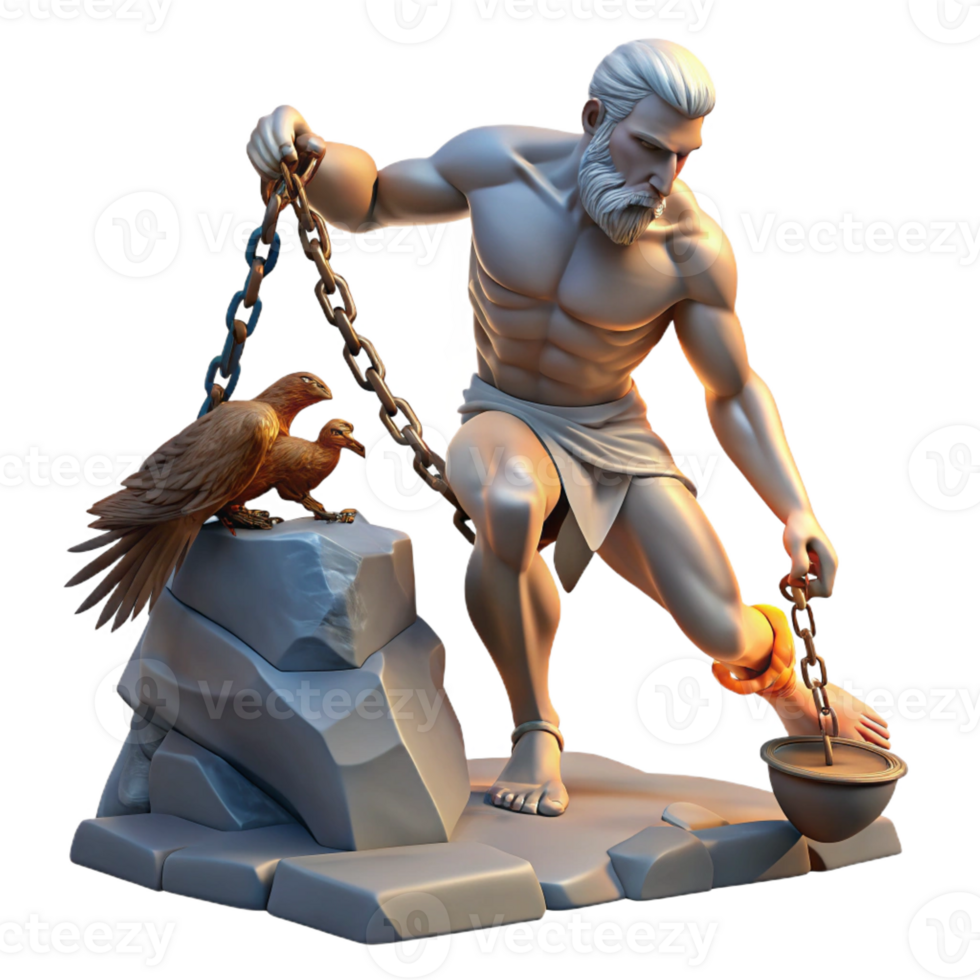magnificent minimalist A cunning Prometheus chained to a rock, an eagle tearing at his liver, dramatic chiaroscuro lighting, Romantic style professional png