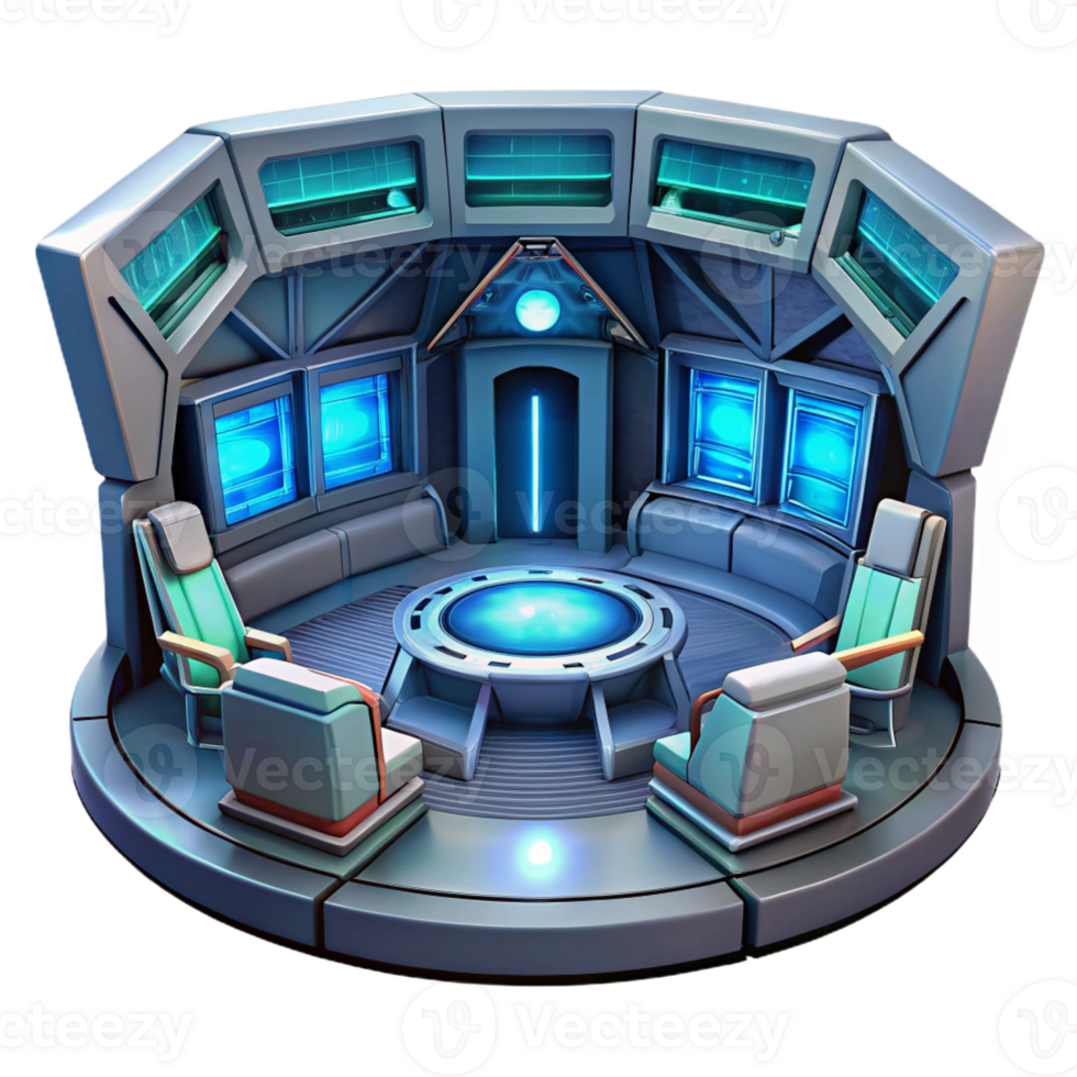 vibrant vintage A futuristic spaceship interior with holographic displays and glowing panels, sci-fi, exclusive png