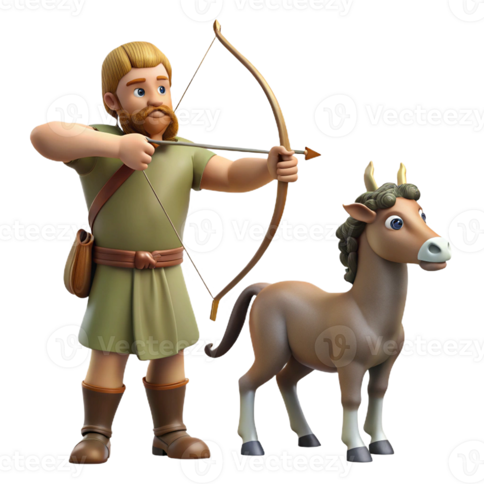 magnificent traditional A wise Chiron, the centaur, teaching a young Achilles archery in a sun-drenched forest clearing, Impressionist style high quality png