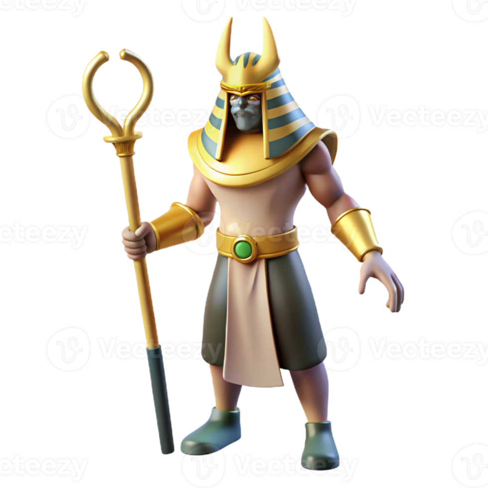 extraordinary creative A stoic Osiris, god of the underworld, holding a crook and flail, hieroglyphic mural style original png