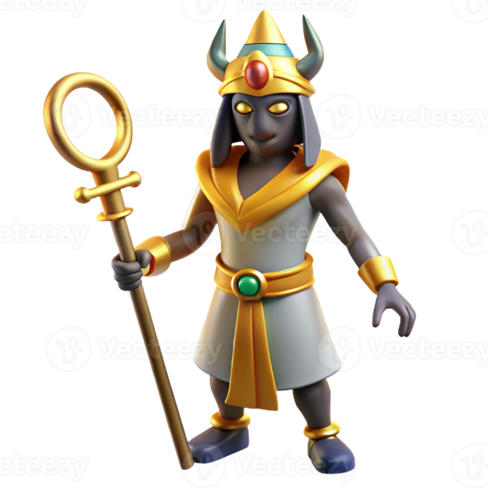 elegant modern A stoic Osiris, god of the underworld, holding a crook and flail, hieroglyphic mural style authentic png