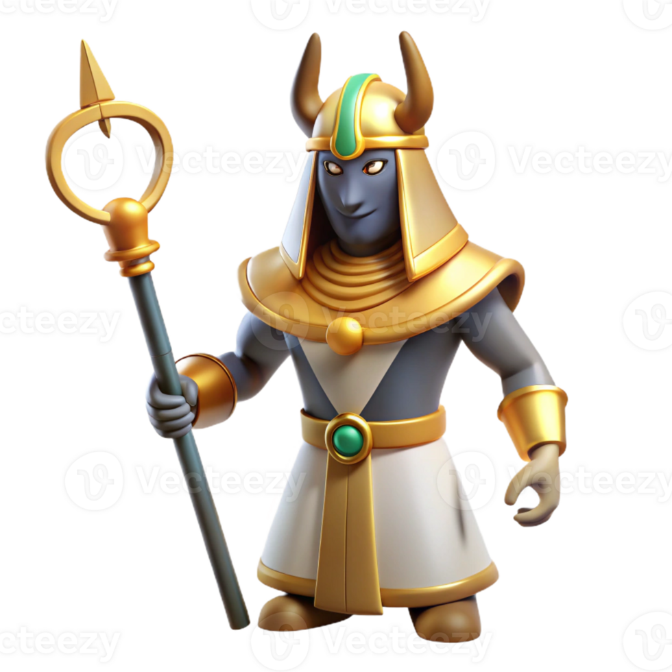 beautiful modern A stoic Osiris, god of the underworld, holding a crook and flail, hieroglyphic mural style high quality png