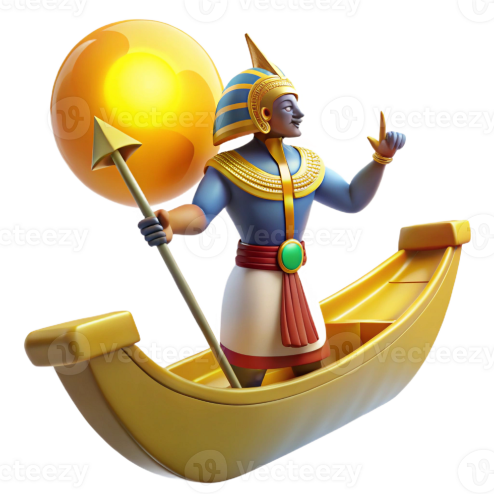 vibrant contemporary A radiant Ra, the sun god, sailing across the sky in his solar barque, vibrant Egyptian art style genuine png