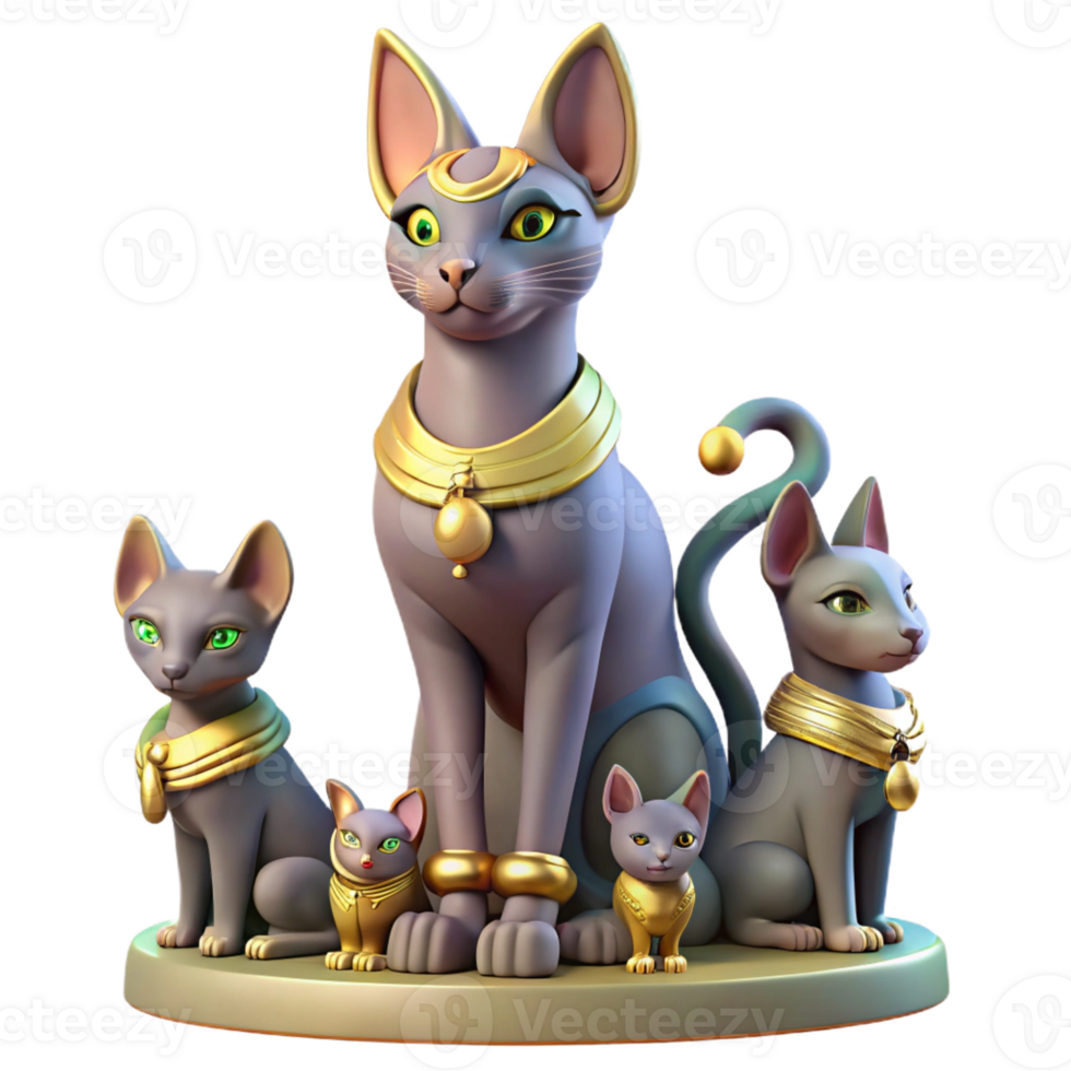 impressive artistic A powerful Bastet, the cat goddess, surrounded by kittens, playful and whimsical style genuine png