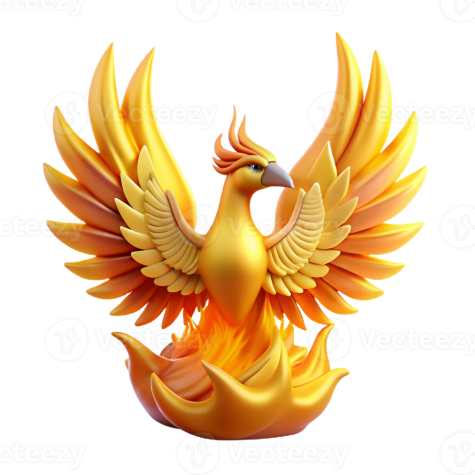 stunning modern A majestic phoenix rising from a pyre of golden flames, vibrant iridescent feathers catching the light, Art Deco style detailed png