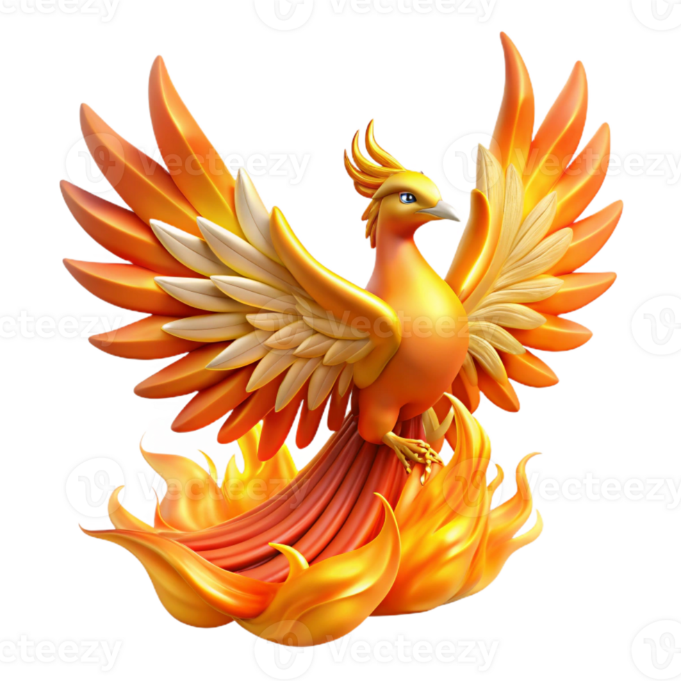 magnificent vintage A majestic phoenix rising from a pyre of golden flames, vibrant iridescent feathers catching the light, Art Deco style authentic png
