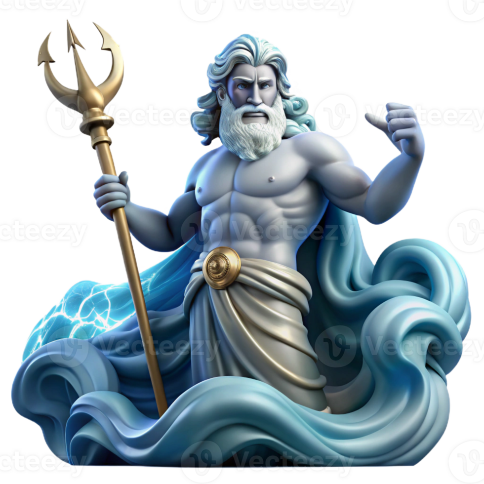 stunning rustic Poseidon commanding a storm-tossed sea, lightning illuminating his trident, dramatic Baroque painting style genuine png