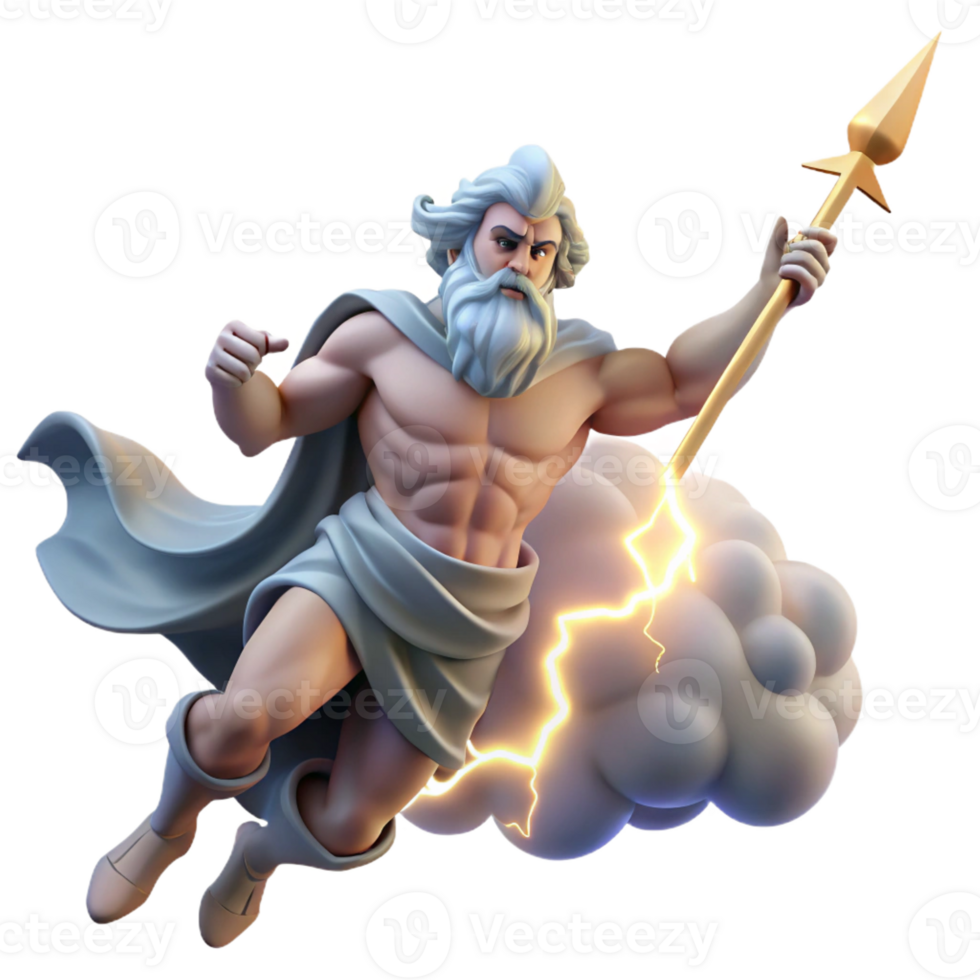magnificent rustic Zeus hurling a thunderbolt from Mount Olympus, dramatic chiaroscuro lighting, Renaissance painting style high resolution png