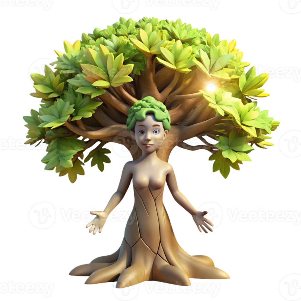 dramatic vintage A serene dryad emerging from a giant oak tree, dappled sunlight filtering through the leaves, pre-Raphaelite style 4K png
