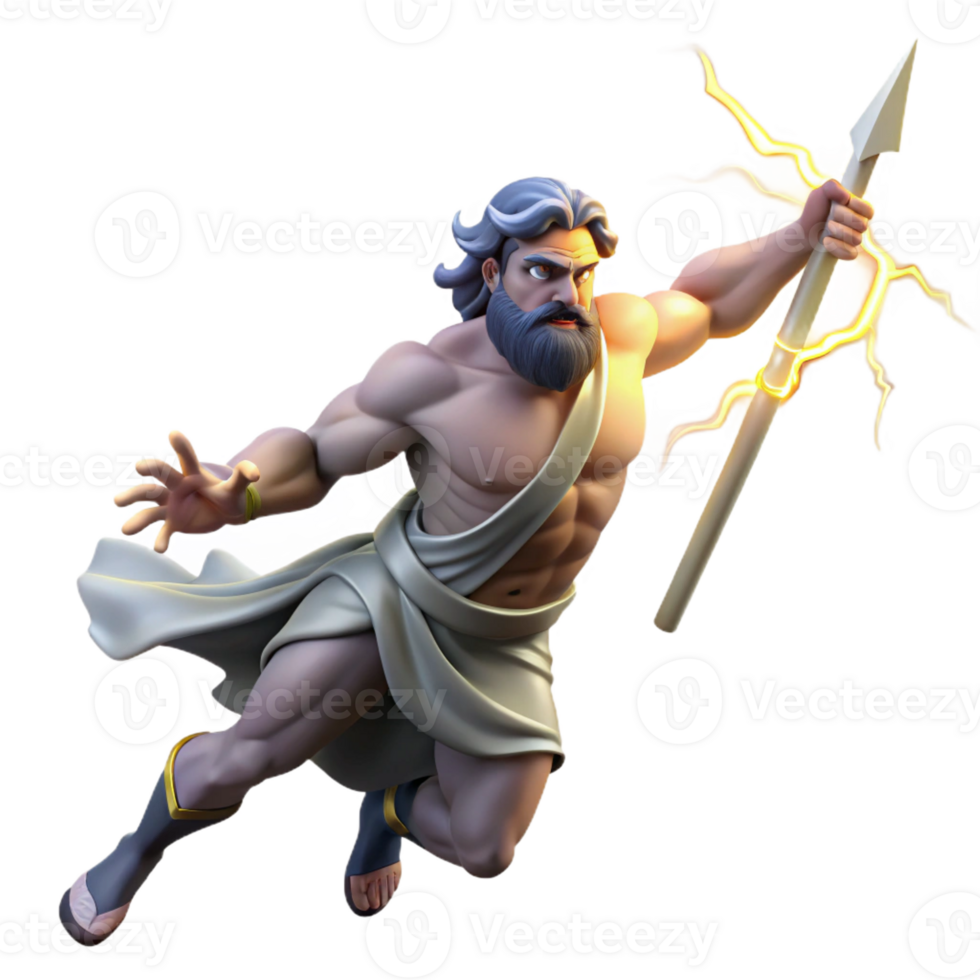 impressive contemporary Zeus hurling a thunderbolt from Mount Olympus, dramatic chiaroscuro lighting, Renaissance painting style genuine png