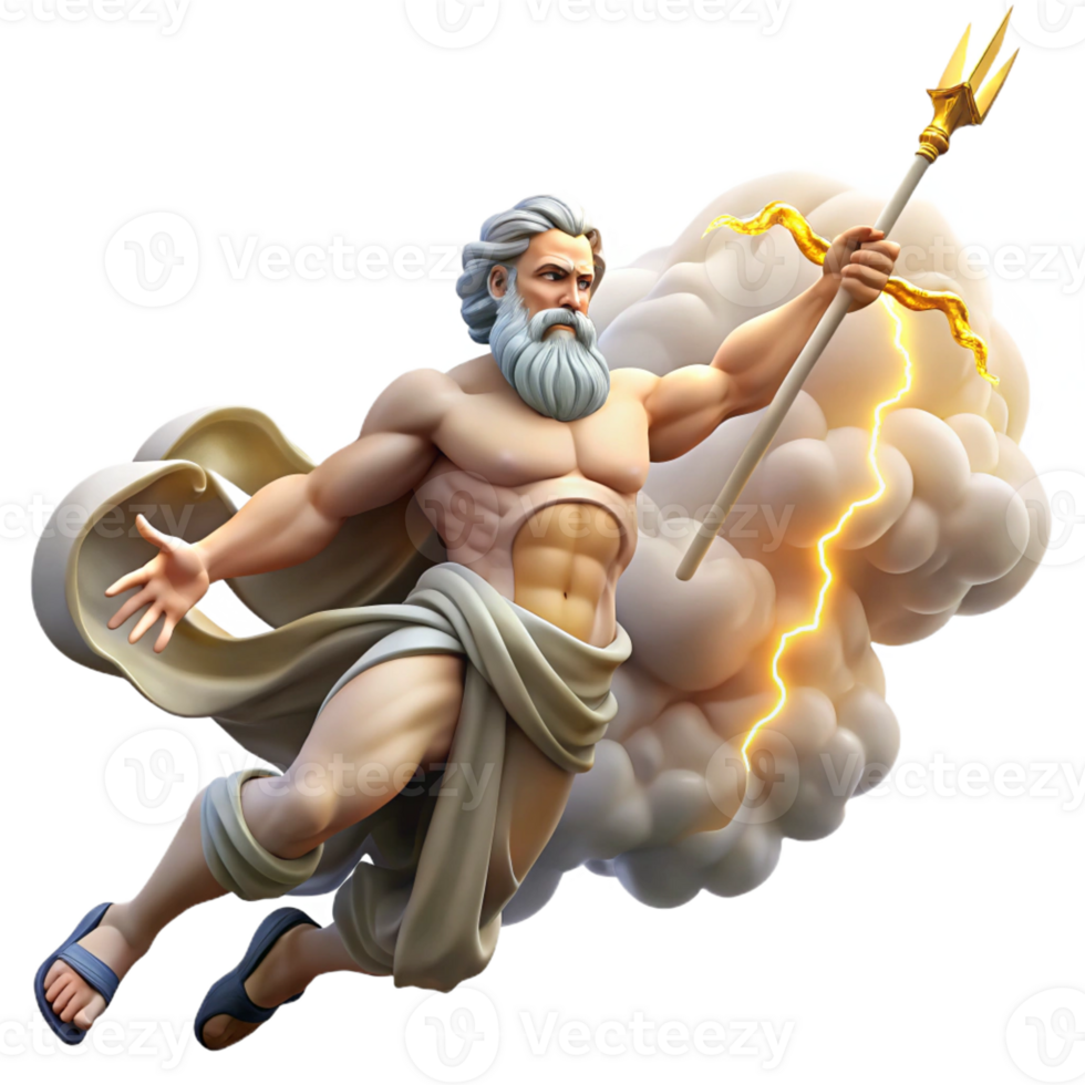 impressive abstract Zeus hurling a thunderbolt from Mount Olympus, dramatic chiaroscuro lighting, Renaissance painting style exclusive png